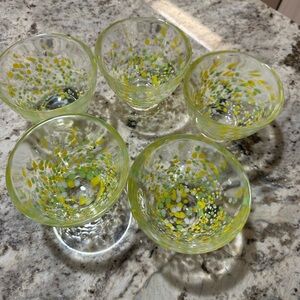 Anthropology Frida Yellow & Green Confetti Mouth Blown Glass Bowls Set Of 5